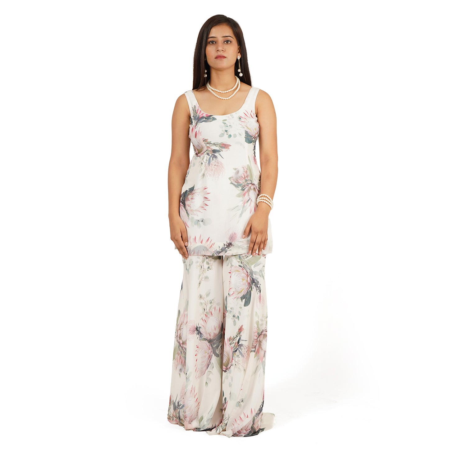 Floral Digital Printed Georgette Short Kurti with Circle Sharara Set for Women