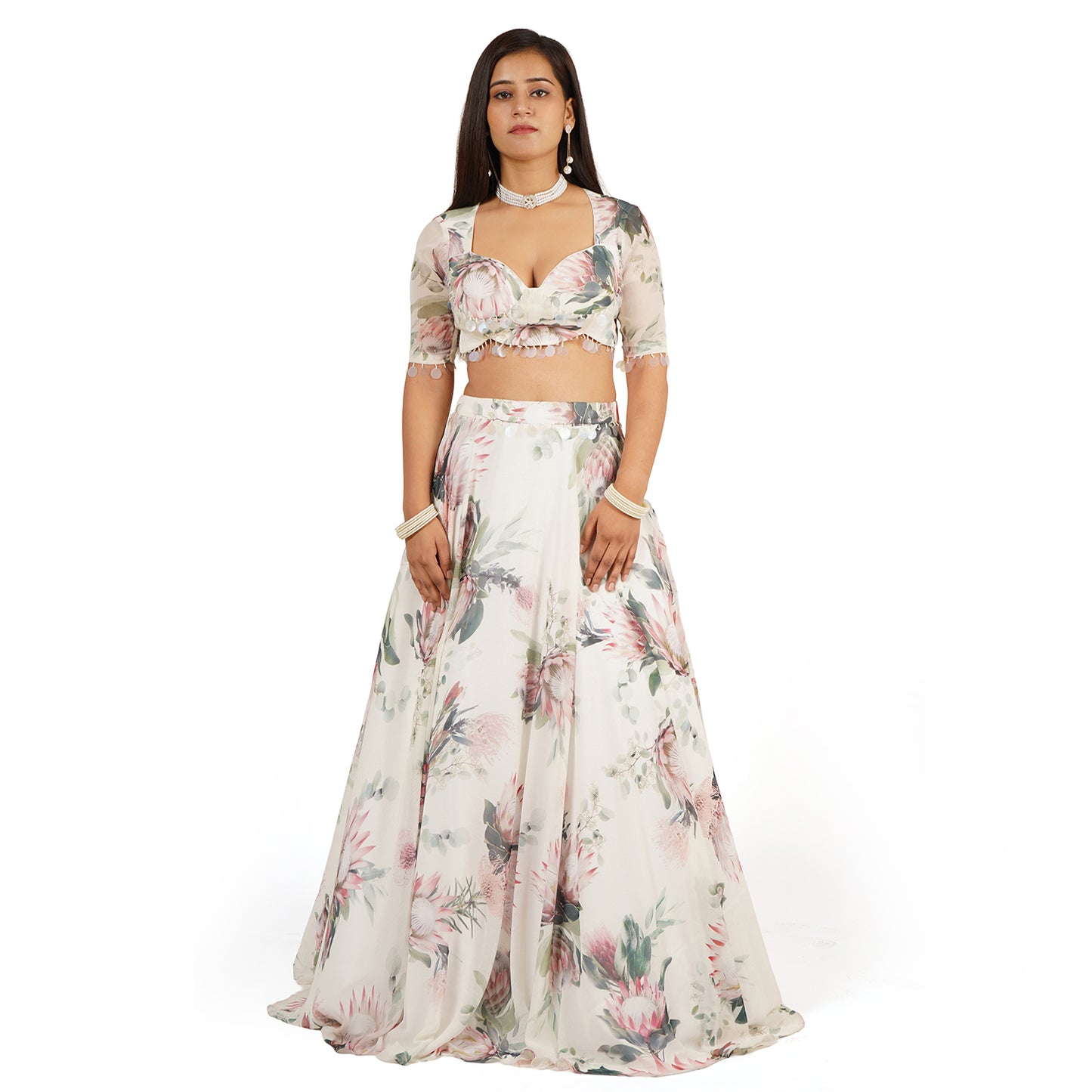 Flower Digital Printed Lehenga Blouse Dupatta Set
