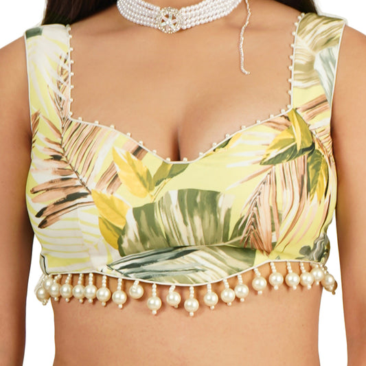 Green Leaves Digital Printed Lehenga Blouse Dupatta Set