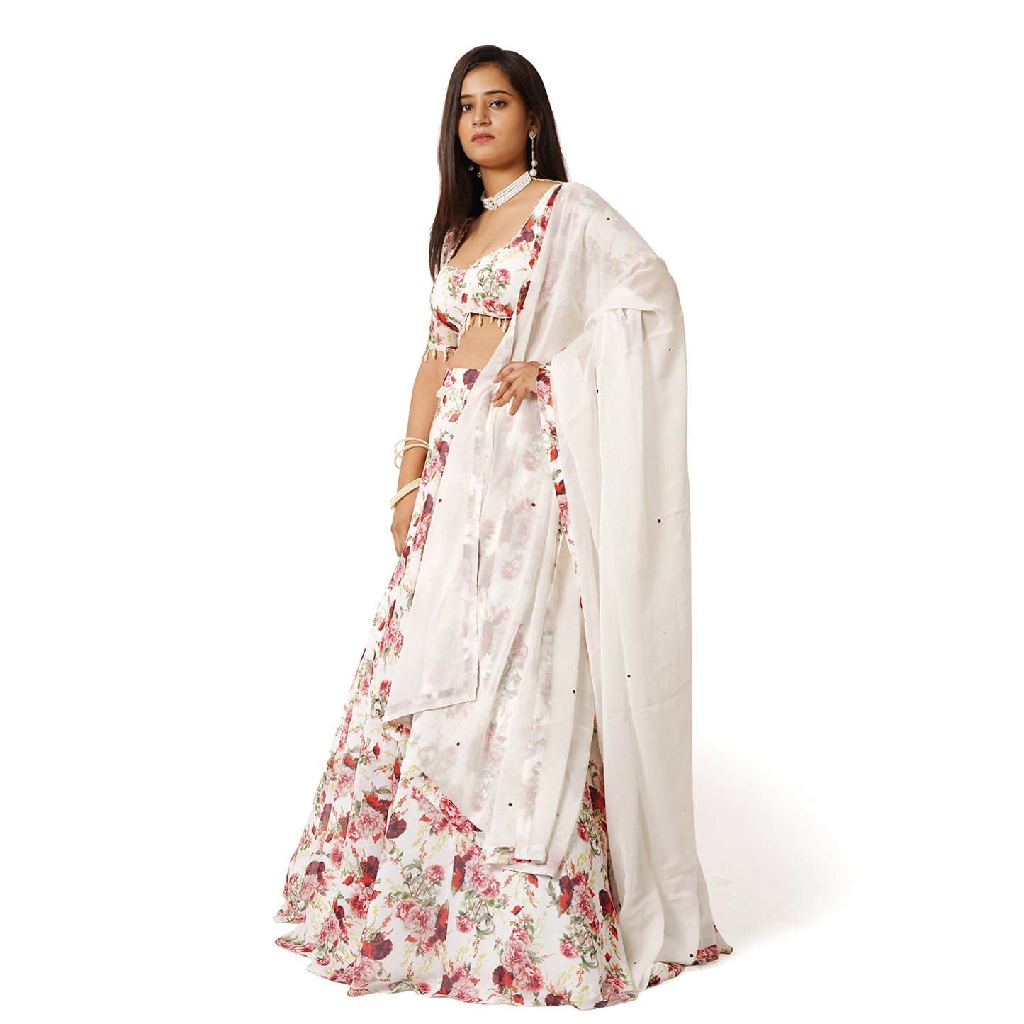 Red Rose Digital Printed Lehenga Blouse Dupatta Set
