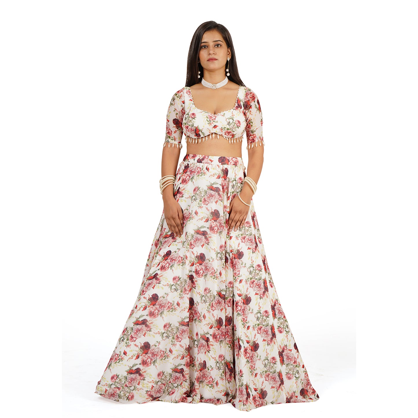 Red Rose Digital Printed Lehenga Blouse Dupatta Set