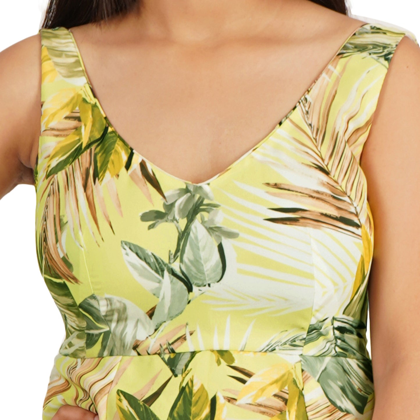 Stylish Green Leaves Digital Printed Georgette High Slit Western Dress for Women
