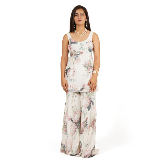 Floral Digital Printed Georgette Short Kurti with Circle Sharara Set for Women