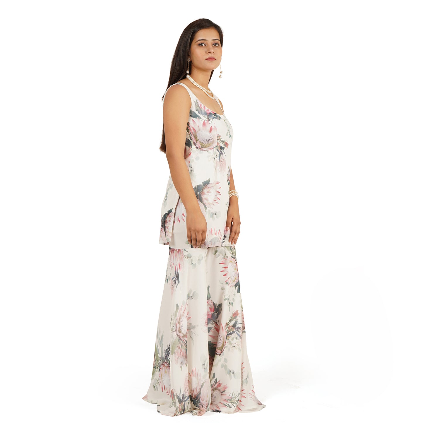 Floral Digital Printed Georgette Short Kurti with Circle Sharara Set for Women