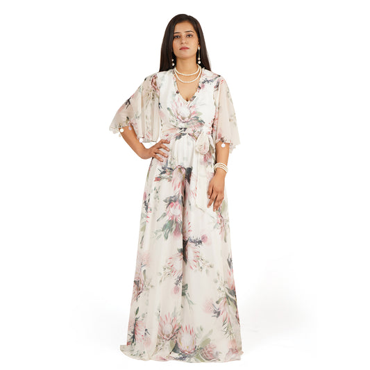Flower Digital Printed Jumpsuit for Women – Stylish Floral Long Dress