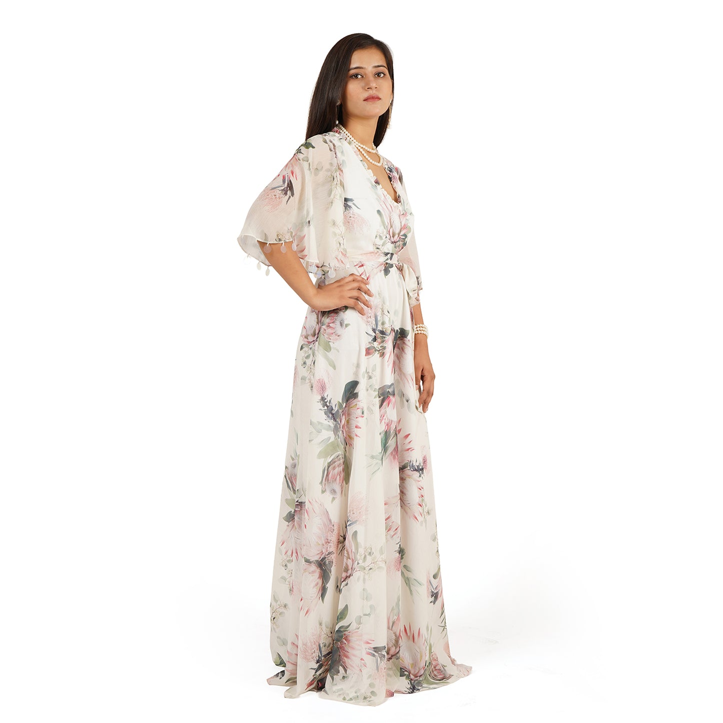 Flower Digital Printed Jumpsuit for Women – Stylish Floral Long Dress