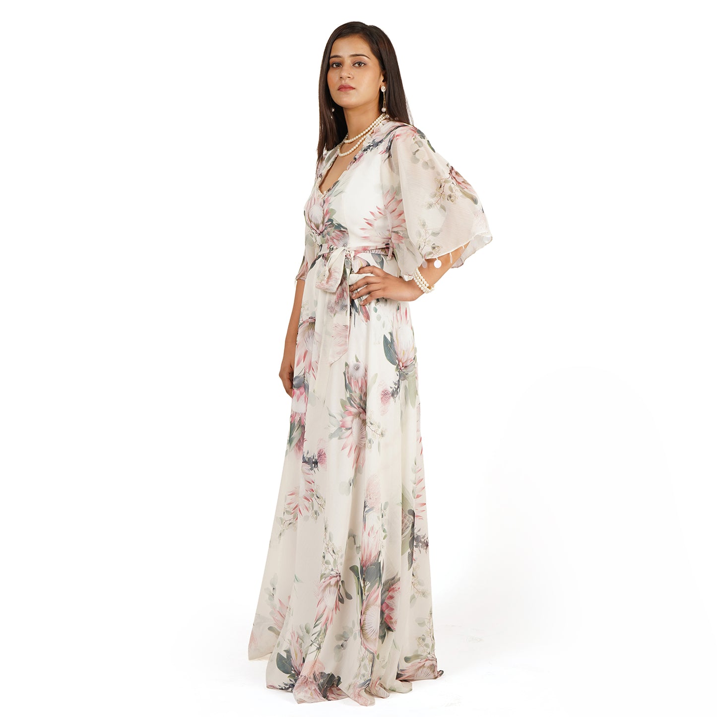 Flower Digital Printed Jumpsuit for Women – Stylish Floral Long Dress