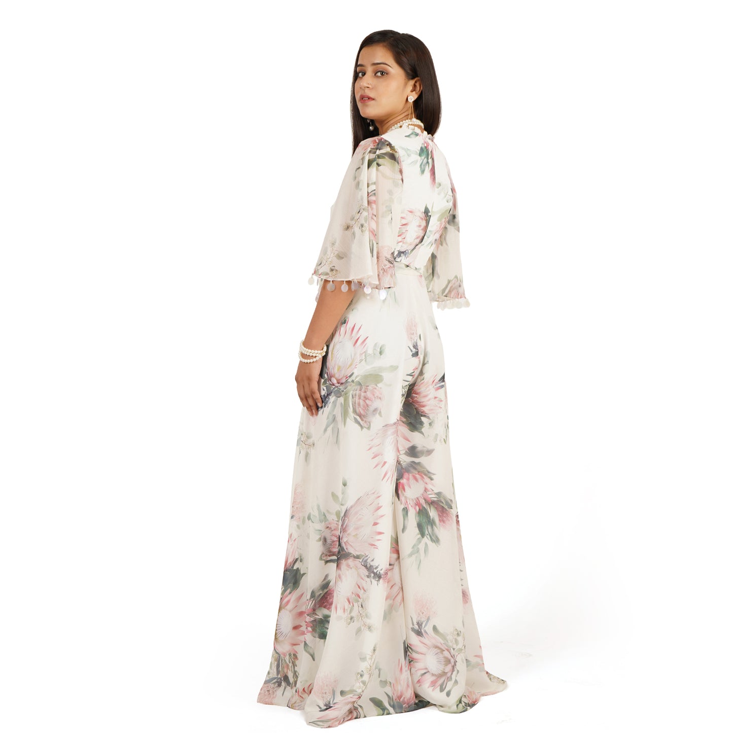 Flower Digital Printed Jumpsuit for Women – Stylish Floral Long Dress