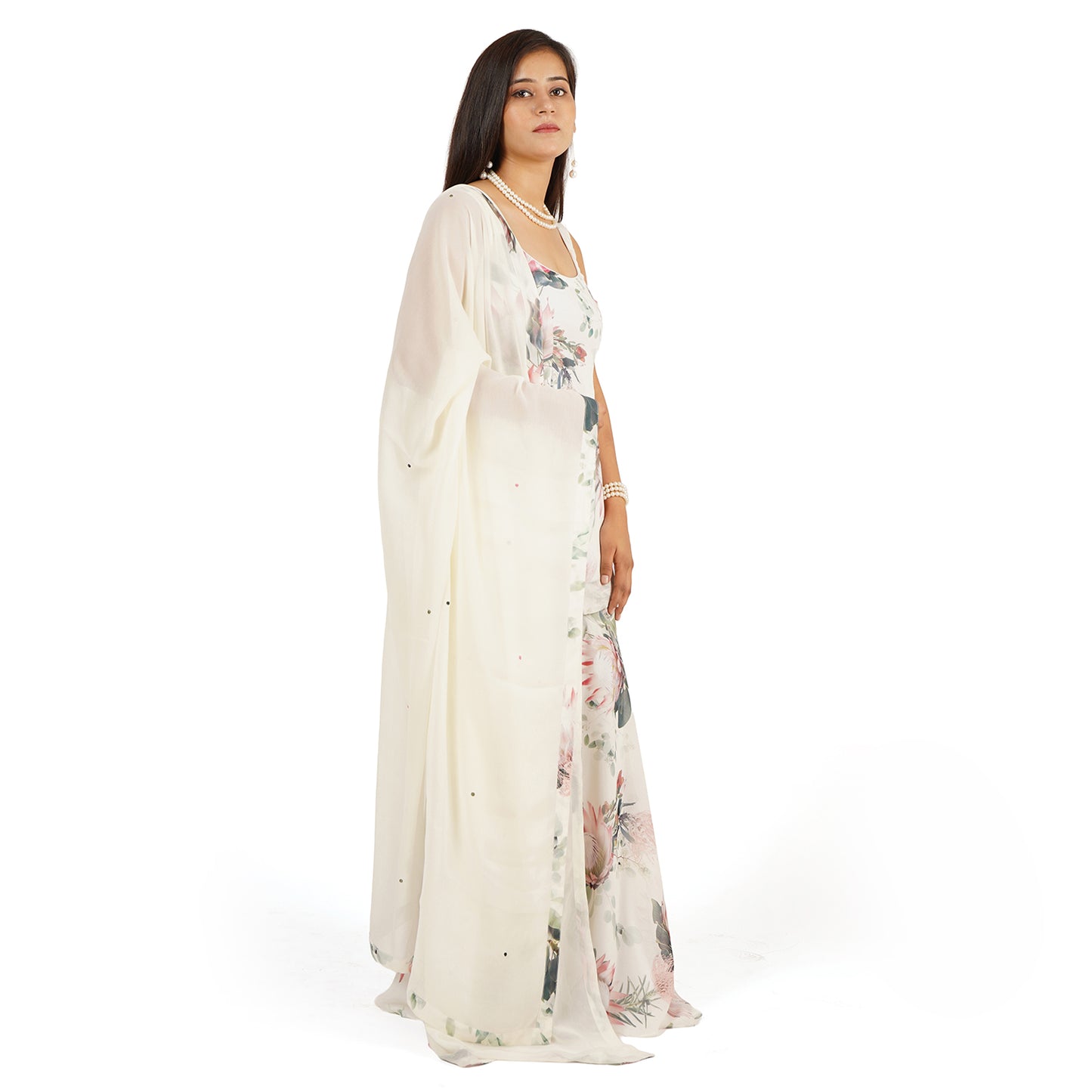 Floral Digital Printed Kurti Sharara Set with Dupatta – Off-White