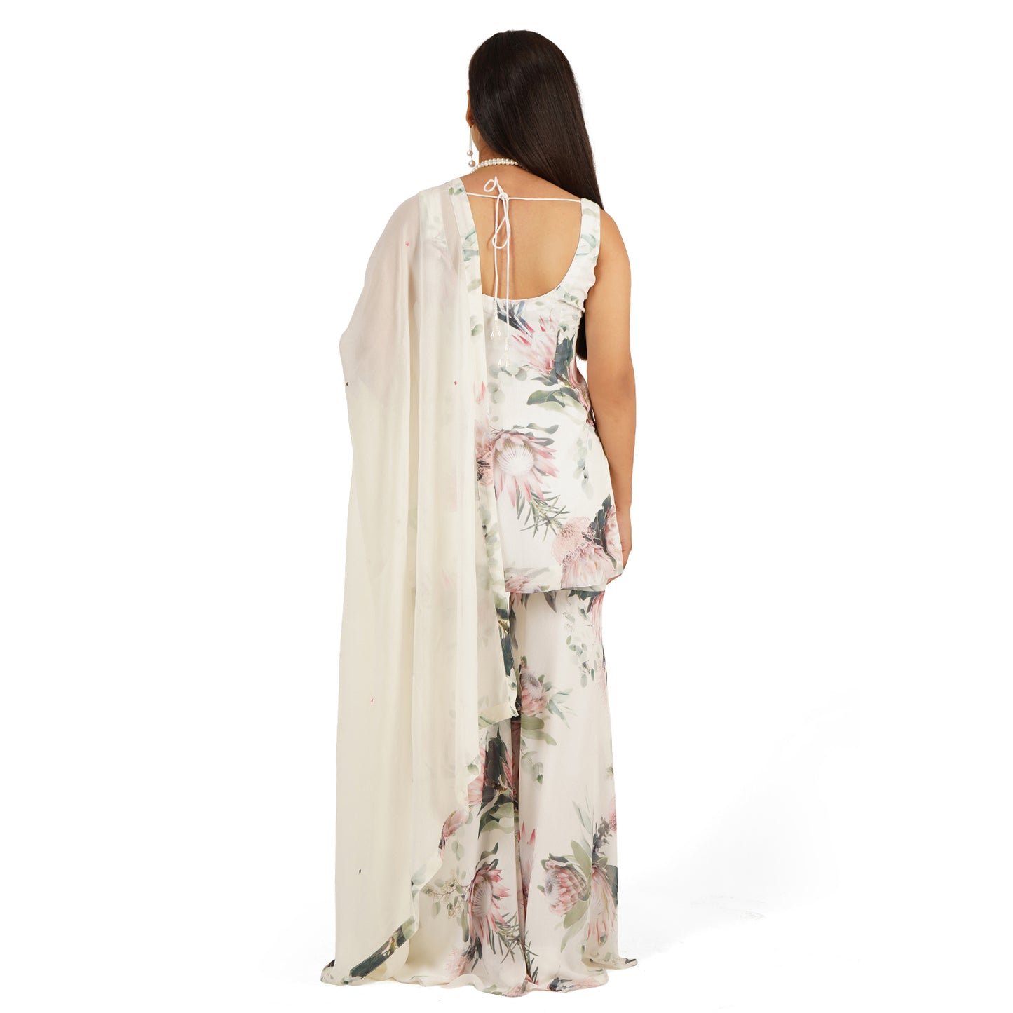 Floral Digital Printed Kurti Sharara Set with Dupatta – Off-White