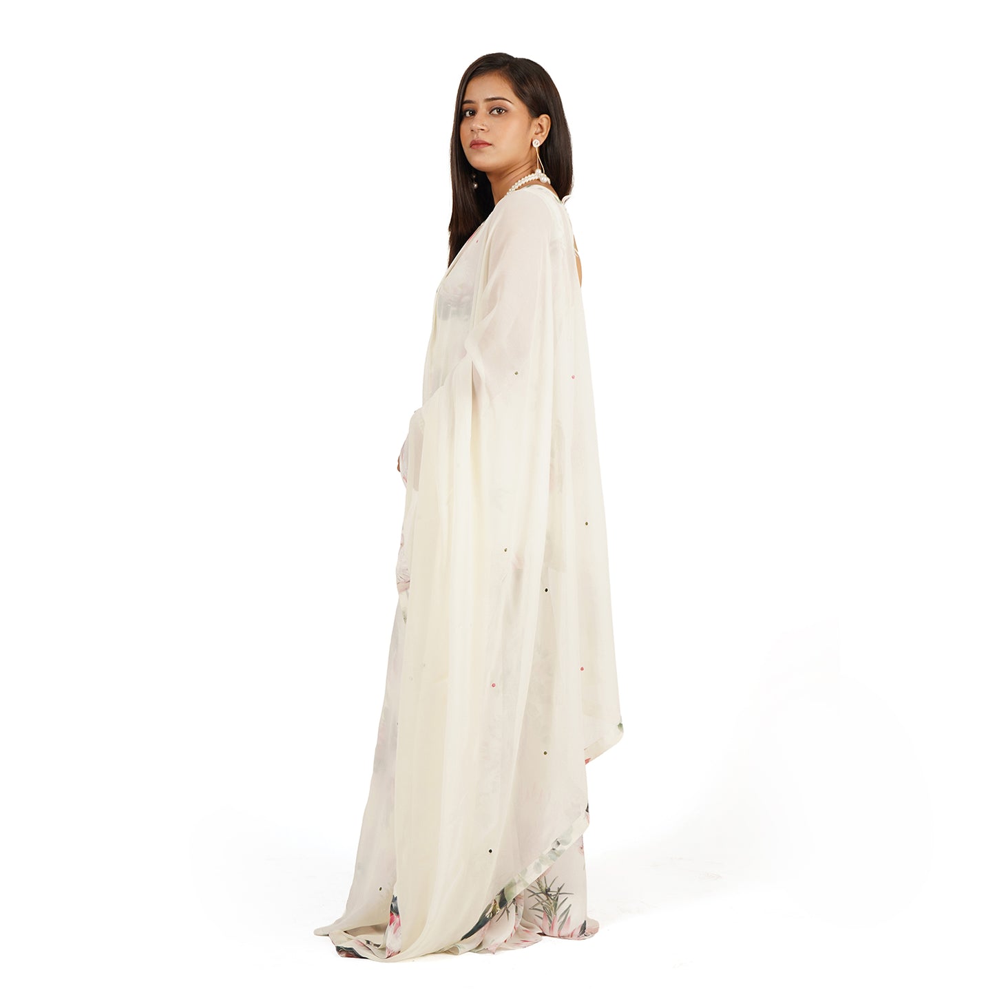 Floral Digital Printed Kurti Sharara Set with Dupatta – Off-White