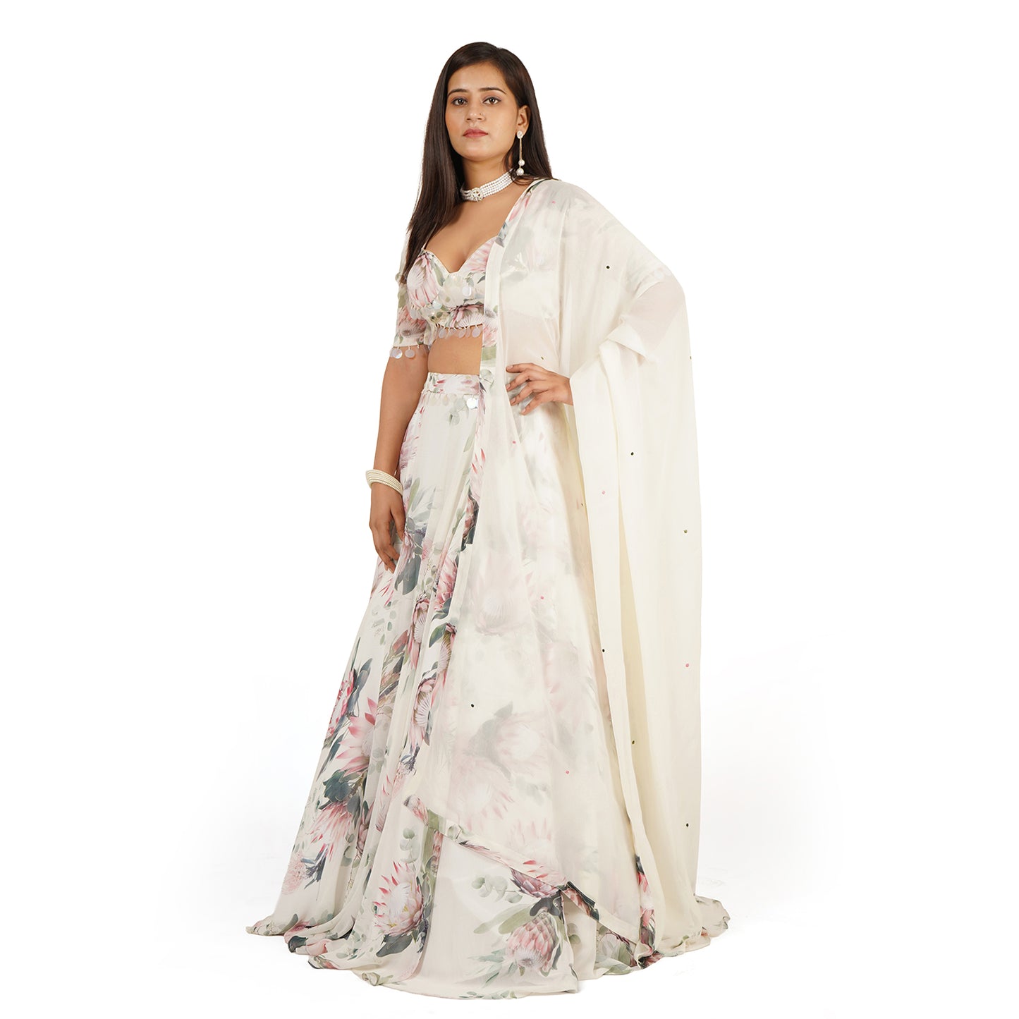 Flower Digital Printed Lehenga Blouse Dupatta Set
