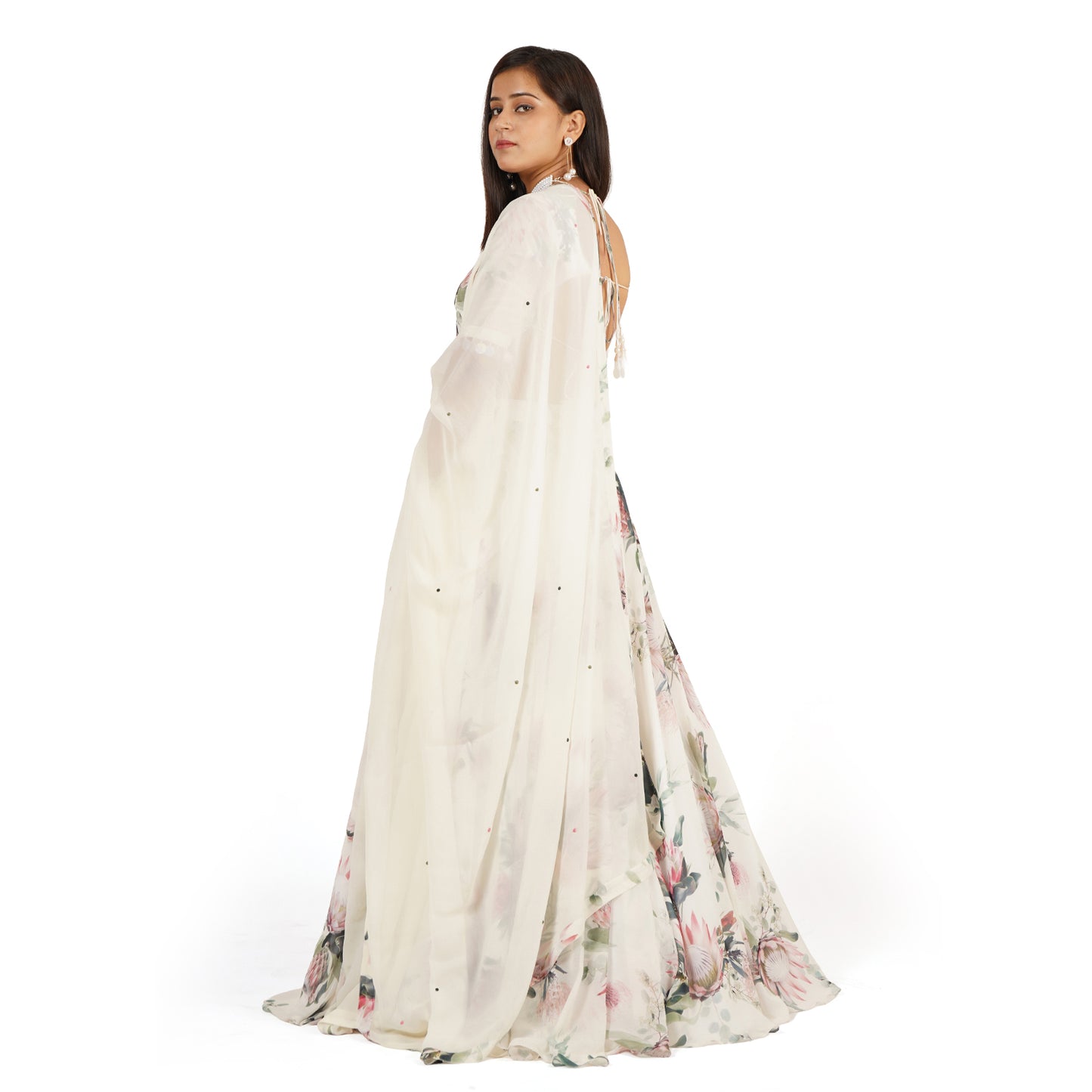 Flower Digital Printed Lehenga Blouse Dupatta Set