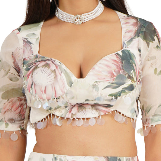Flower Digital Printed Lehenga Blouse Dupatta Set