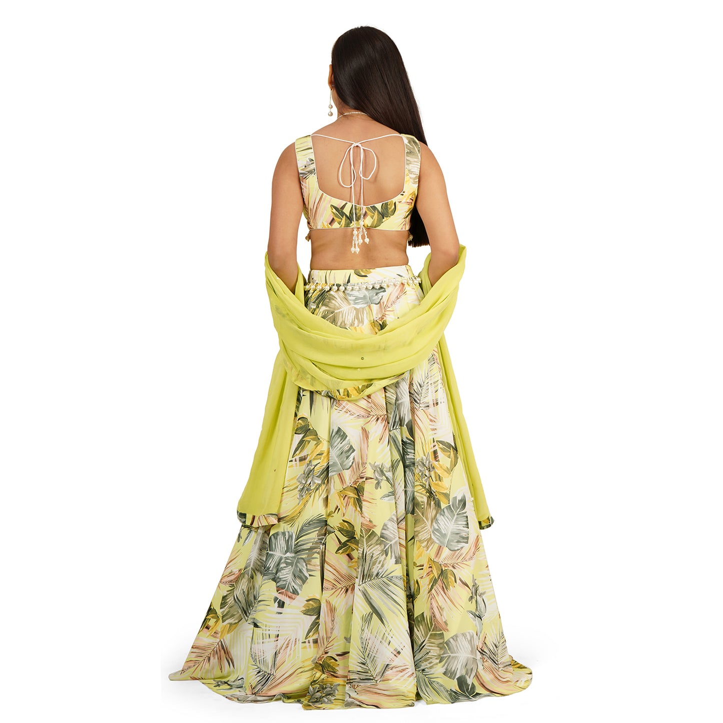 Green Leaves Digital Printed Lehenga Blouse Dupatta Set