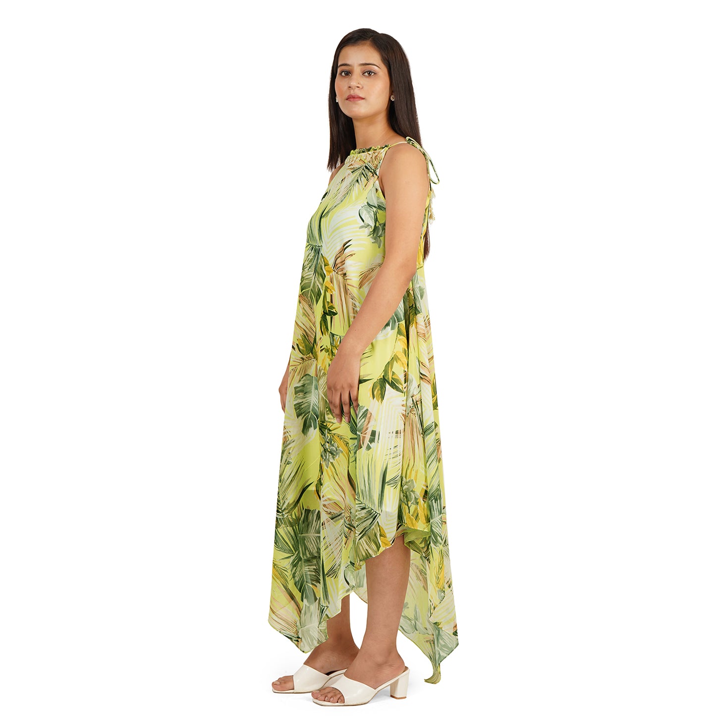 Green Leaves Digital Printed Western Dress for Women