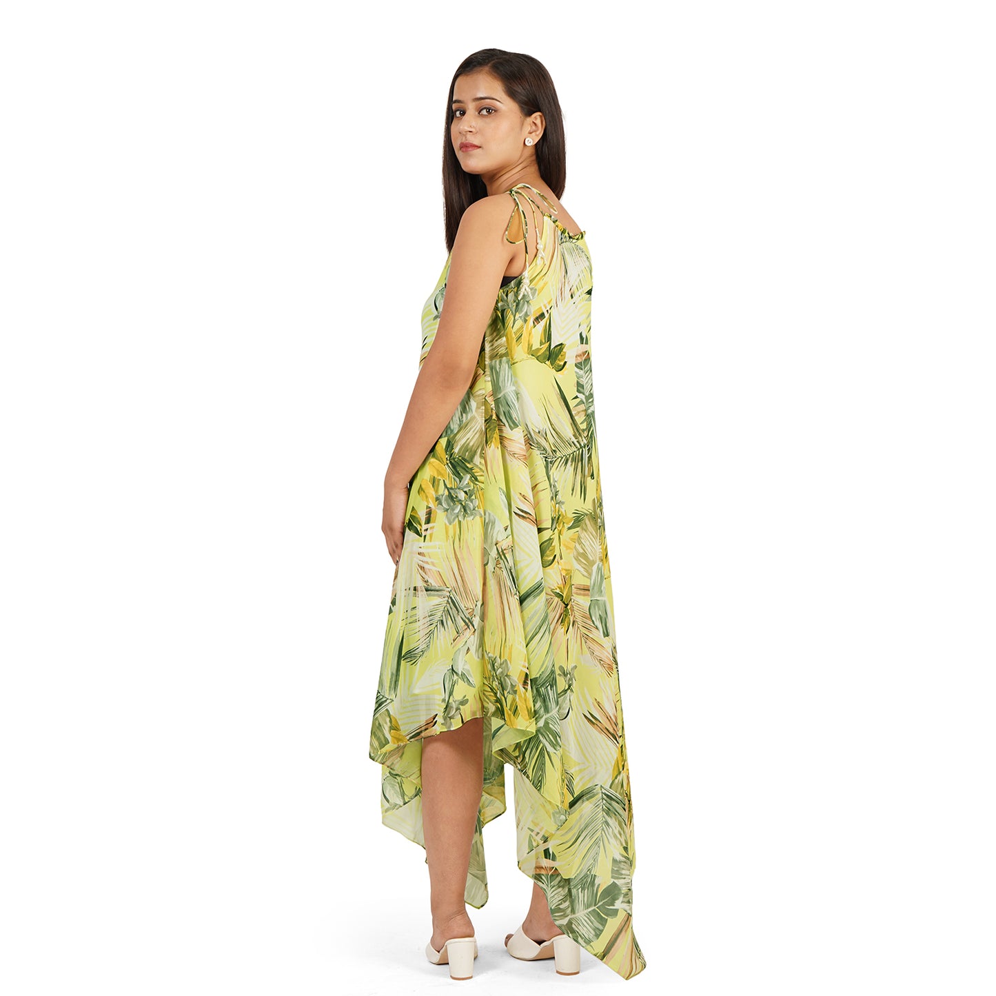 Green Leaves Digital Printed Western Dress for Women