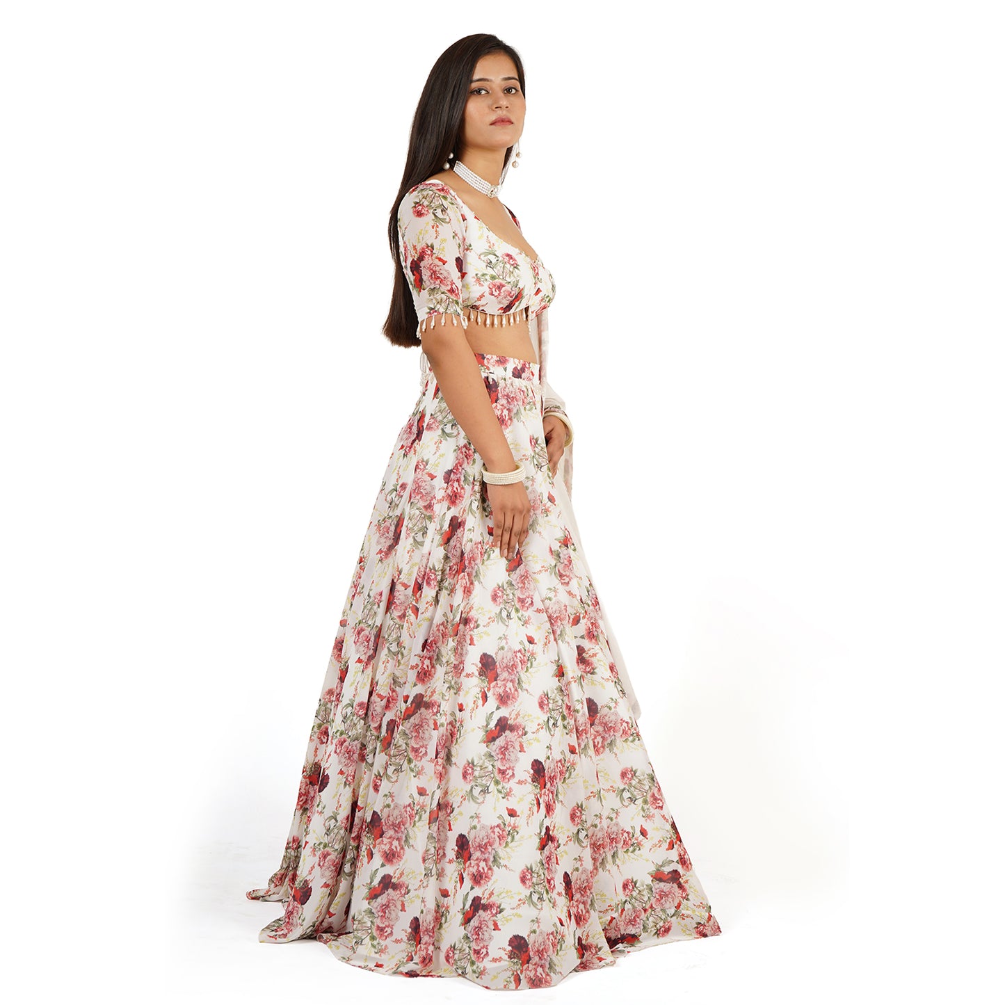 Red Rose Digital Printed Lehenga Blouse Dupatta Set