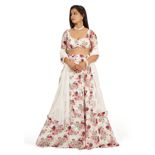 Red Rose Digital Printed Lehenga Blouse Dupatta Set