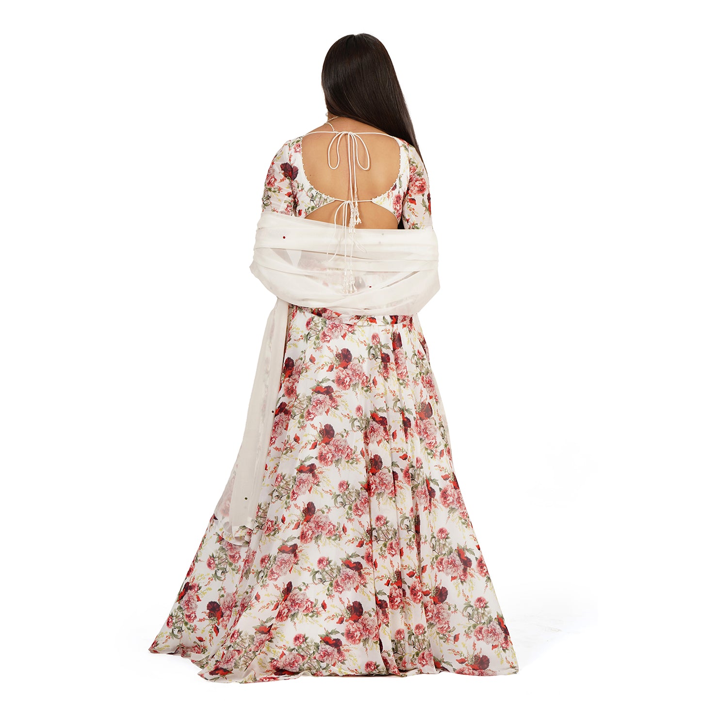 Red Rose Digital Printed Lehenga Blouse Dupatta Set