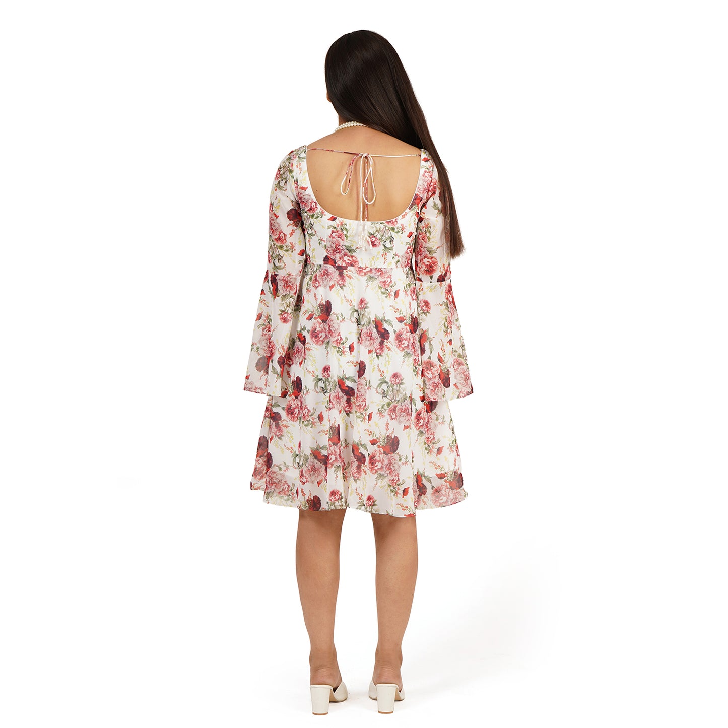 Red Rose Floral Digital Printed Fit & Flare Dress for Women