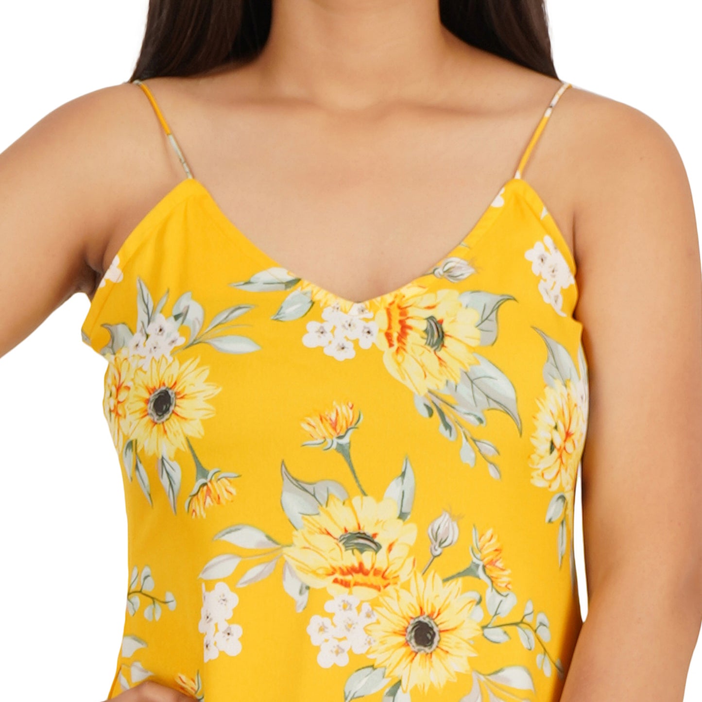 Yellow Printed A-Line Long Dress