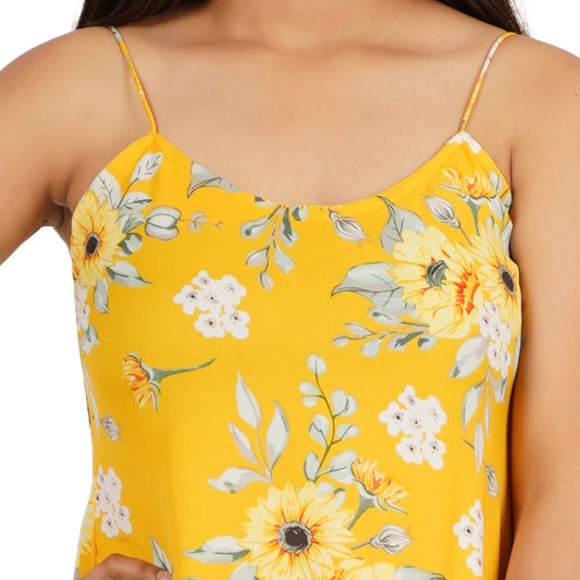 Yellow Printed A-Line Short Dress